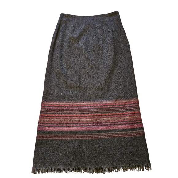 Field Gear Womens Wool Blend Midi Skirt Fringe Hem Southwestern Striped Size 12 - Picture 1 of 12